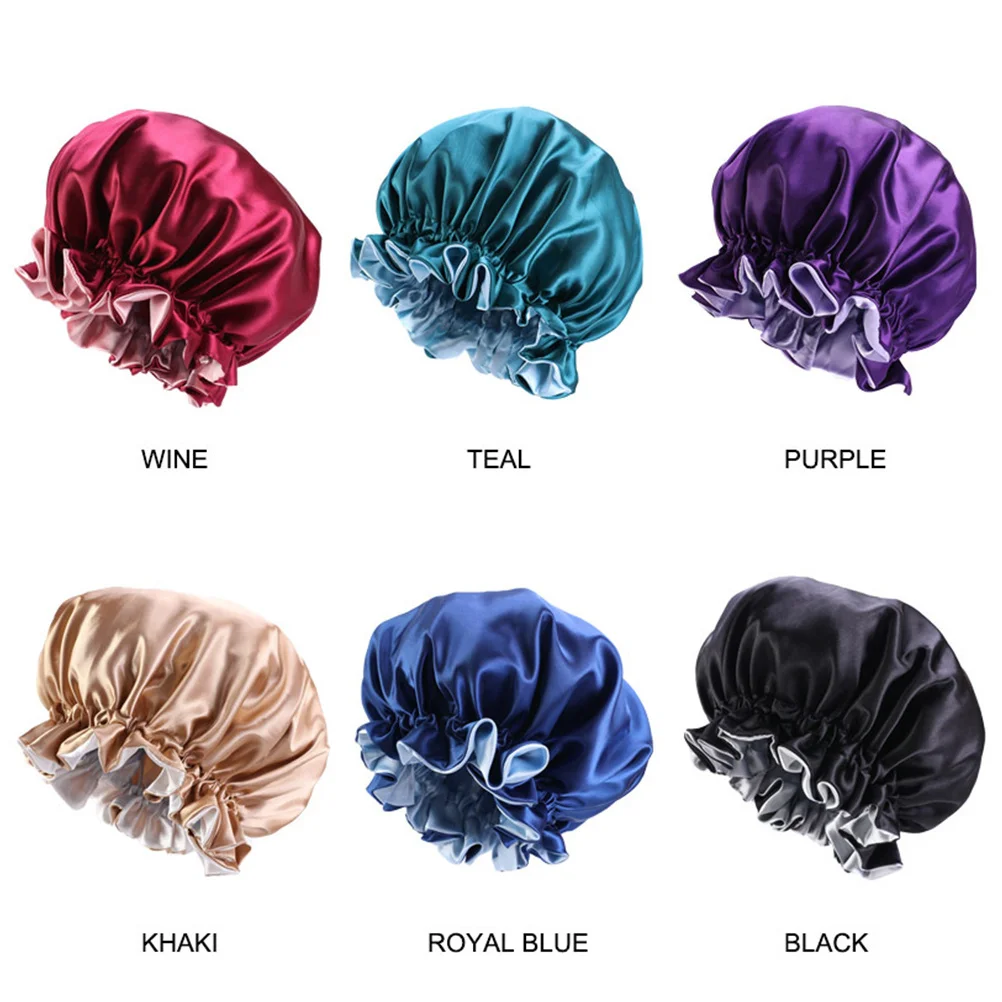 

3 pcs Satin Lace Sleeping Cap Wide Brimmed Hair Protector For Women Double Side Elastic Fit Travel Home Chemo Caps Shower Bonnet
