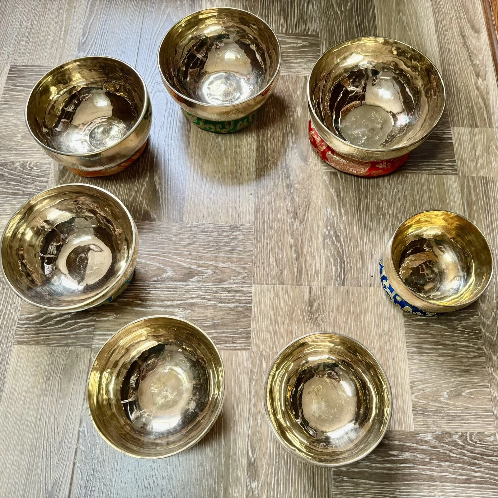 Gold Seven Chakras Tibetan Singing Bowls 7PCS