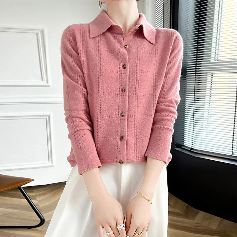 

New women's sweaters in autumn and winter 100% merino wool POLO neck thick pullover cardigan fashion luxury solid color long sle