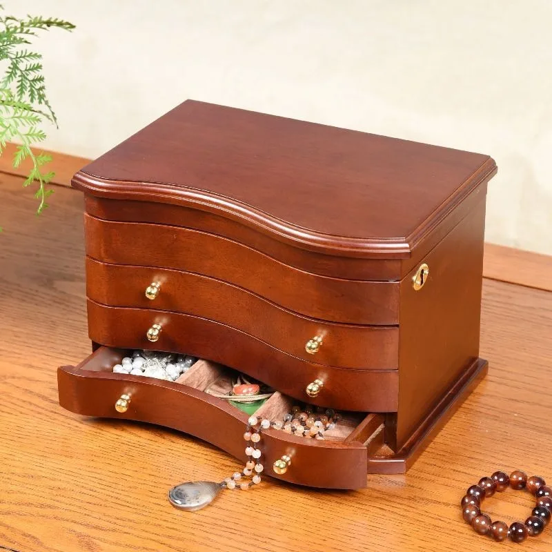Wooden Jewelry Box Earrings Necklace Bracelet Storage Boxes Luxury Retro Multi Layer Display Case Organizer Packaging Supplies
