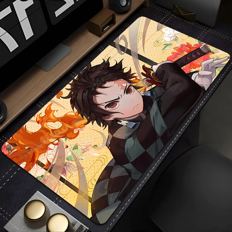 Mouse pad antiderrapante grande de borracha para jogos, tapete para teclado de computador, acessórios para jogos, tapete para pc, demon slayer tanjirou xl