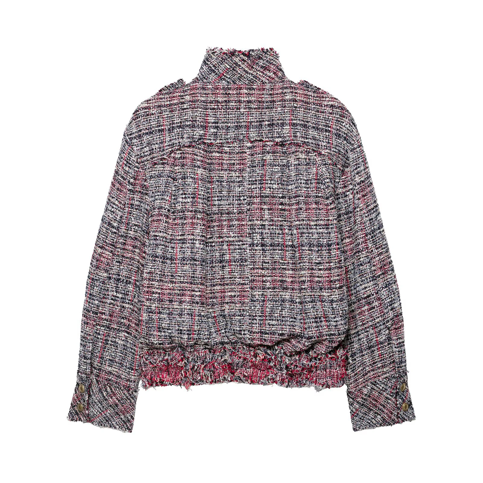 2026 Autumn New Product Women's Coarse tweed Construction Texture Long Sleeve Stand up Collar Pilot Jacket Coat