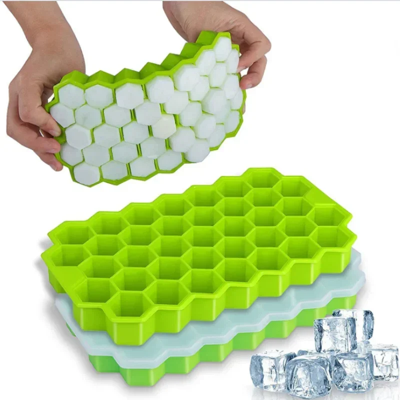 Silicone Honeycomb Movable 37 Ice Tray, with removable lid silicone ice cube mold, BPA-free