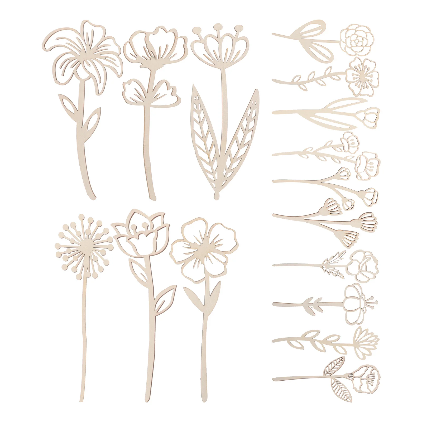

16Pcs Wooden Wildflower Decor DIY Wood Flower Cutouts Rustic Rustic Wood Flower Stems for Home Wedding Craft Projects