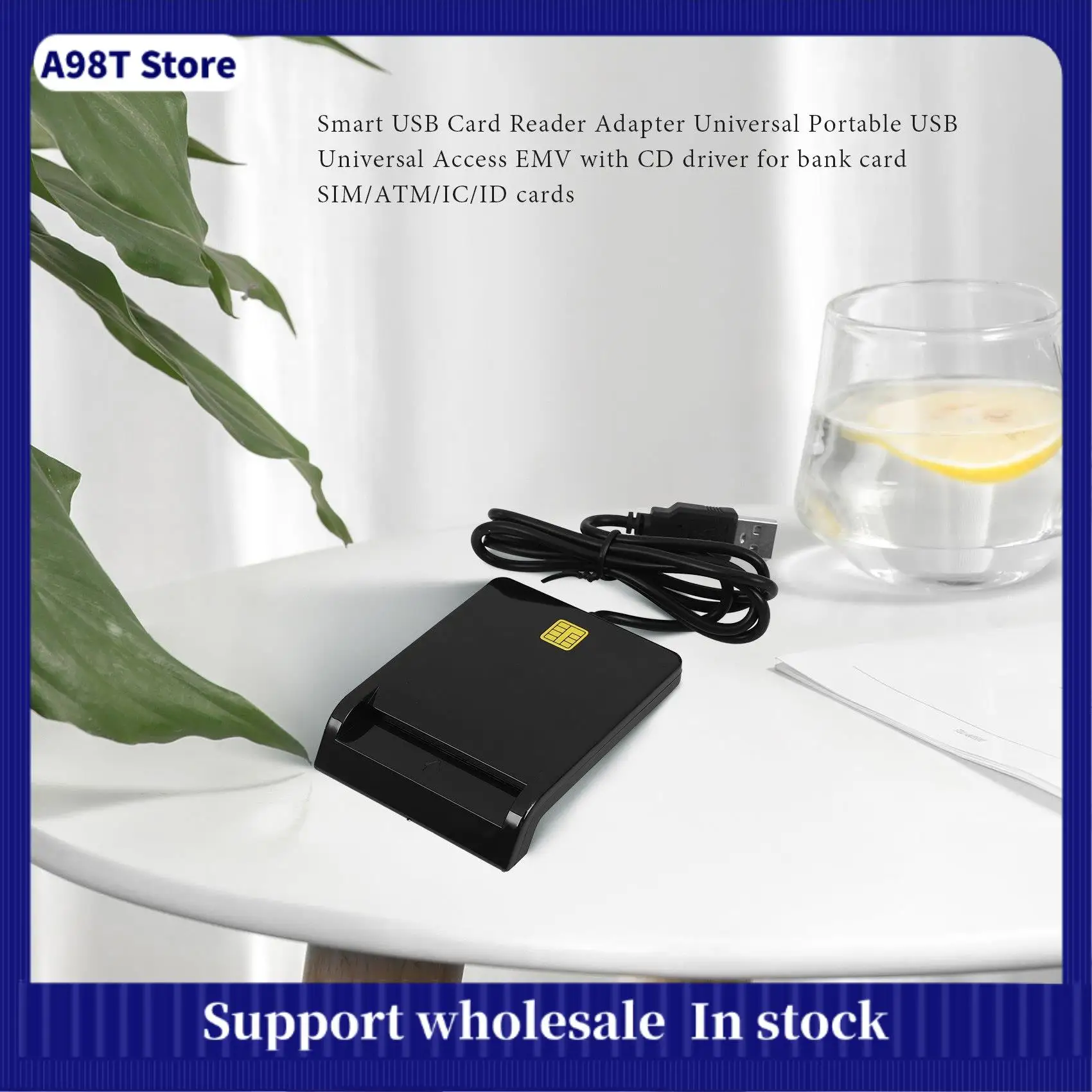 

A98T Smart Usb Card Reader Adapter Universal Portable Usb Common Access Emv With Cd Driver For Bank Card Sim/Atm/Ic/Id Card