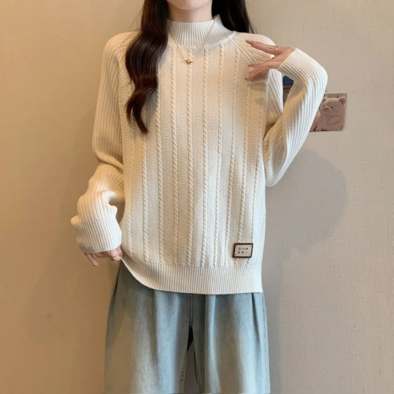 

Solid Color Pullover Half Turtleneck Bottoming Sweater Women's Autumn and Winter Knitted Sweater Top