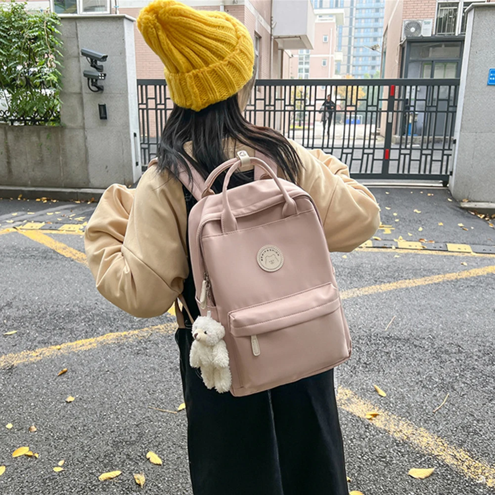 Teens Casual Backpack Large Capacity with Plush Pendant Childrens Rucksack Zipper for Work Camping Sports Travel Backpack