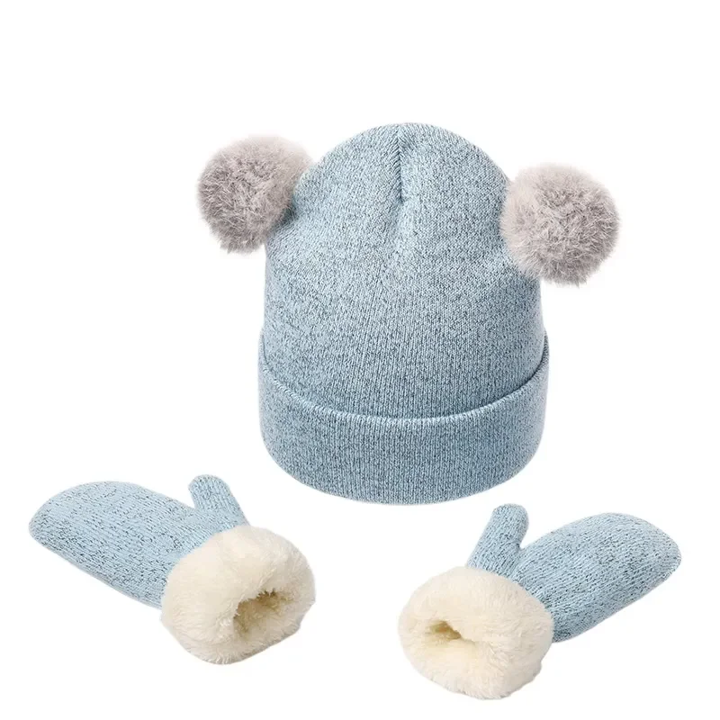 Kids Winter Knit Velvet Hat Gloves Scarf Set Soft High Elastic Warm Cute Gift for Children Outdoor Cold Weather Accessories