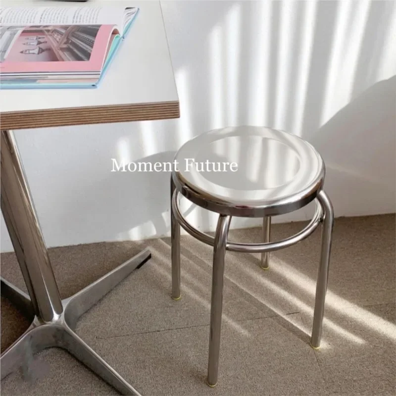 Single Leisure Chair Round Stool Silver Stainless Steel Modern Minimalist Designer Chair Living Room Stool for Home Use