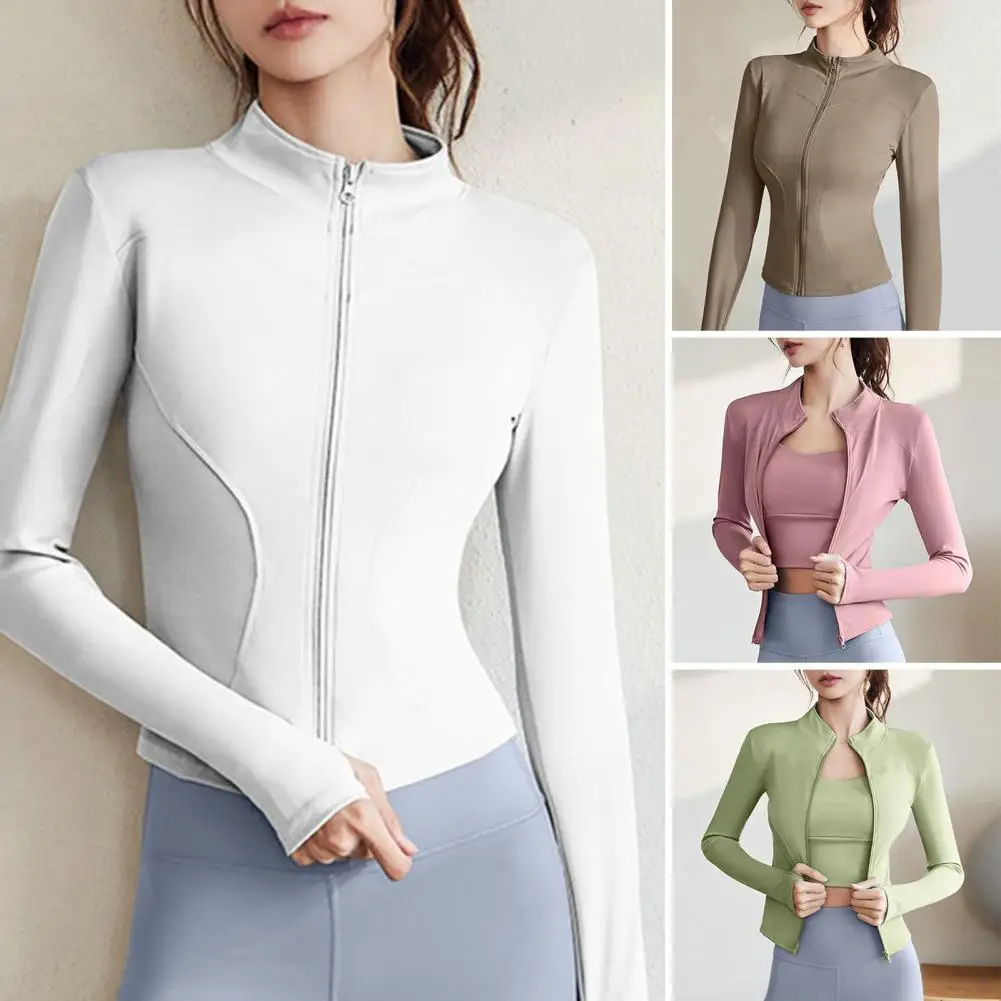 Yoga Suit Women's Stand Standing Collar Long Sleeved Sports Jacket Running Training Fitness Top Windproof Running Suit Gym Coat