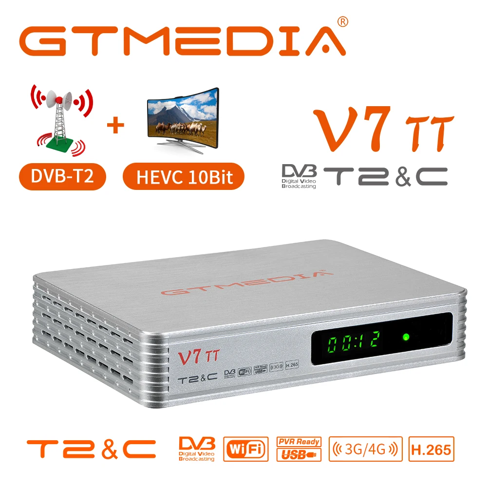 

GTMEDIA V7TT DVBT/T2/C J.83B Combo DVB Full HD Terrestrial TV Receiver Support H.265 HEVC WIFI USB