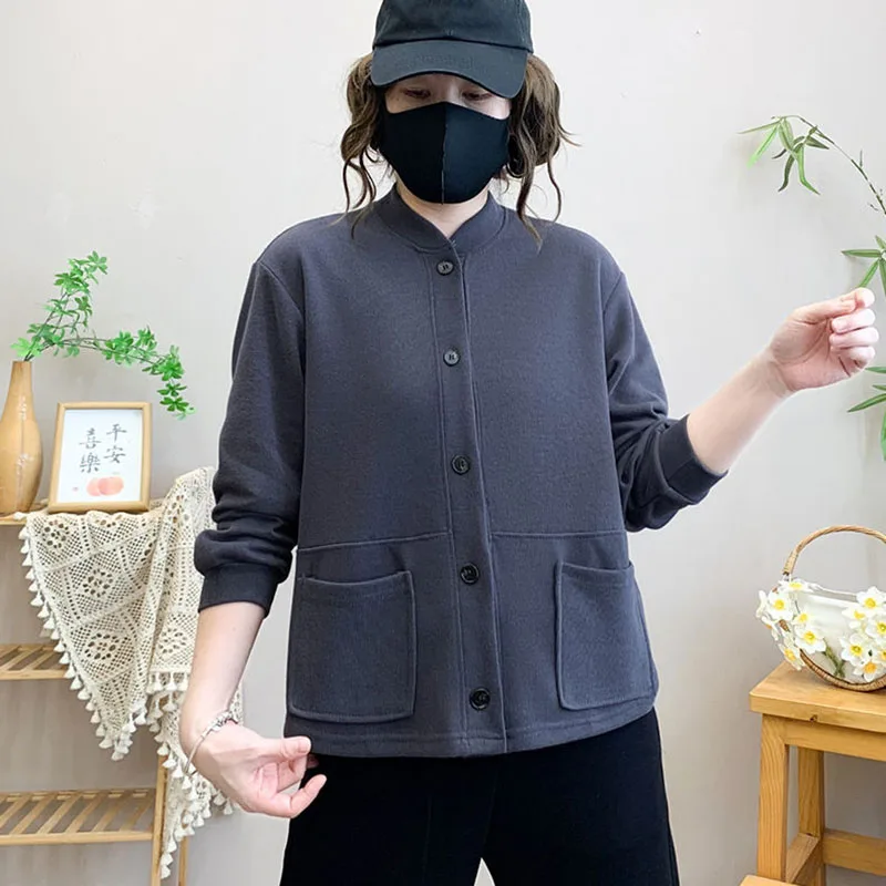 

Spring Autumn New Solid Joker Fashion Casual Loose Temperament Slim Jacket Women Long-Sleeved Baseball Uniform Coat Female Tops