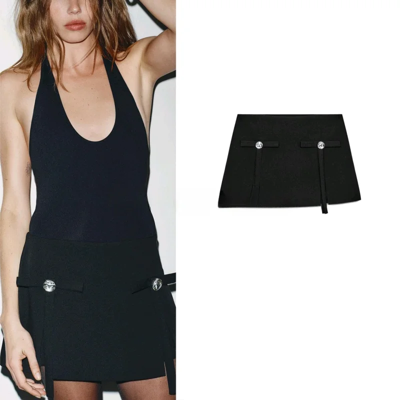 

mat Metal Zipper mid Waist Knot Jewelry Decor ort Skirt Pants Women's New Autumn Winter Faion Ci Commute