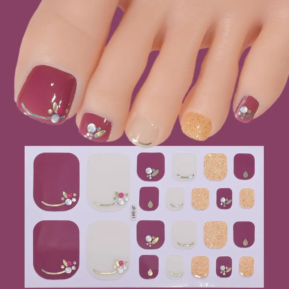 

22Tips Shiny Glitter Baking Free Toe Nail Sticker Full Cover Gold Foil Waterproof Foot Sticker Manicure Art DIY Decoration