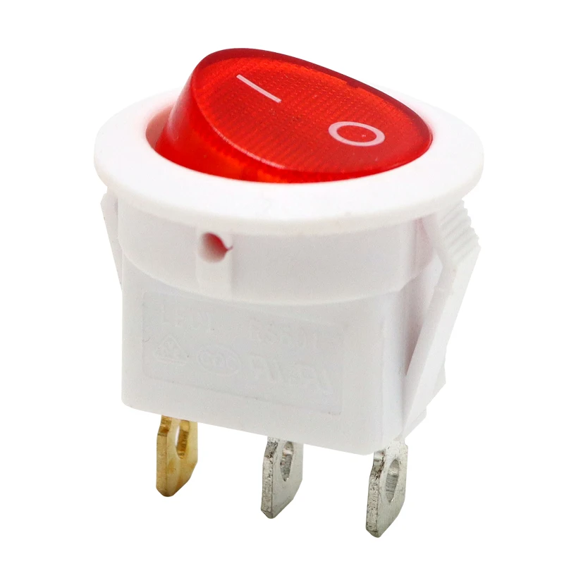 5 PCS LECI RS601 250V 6A SPST ON-OFF RED Light Snap In Rocker Switches