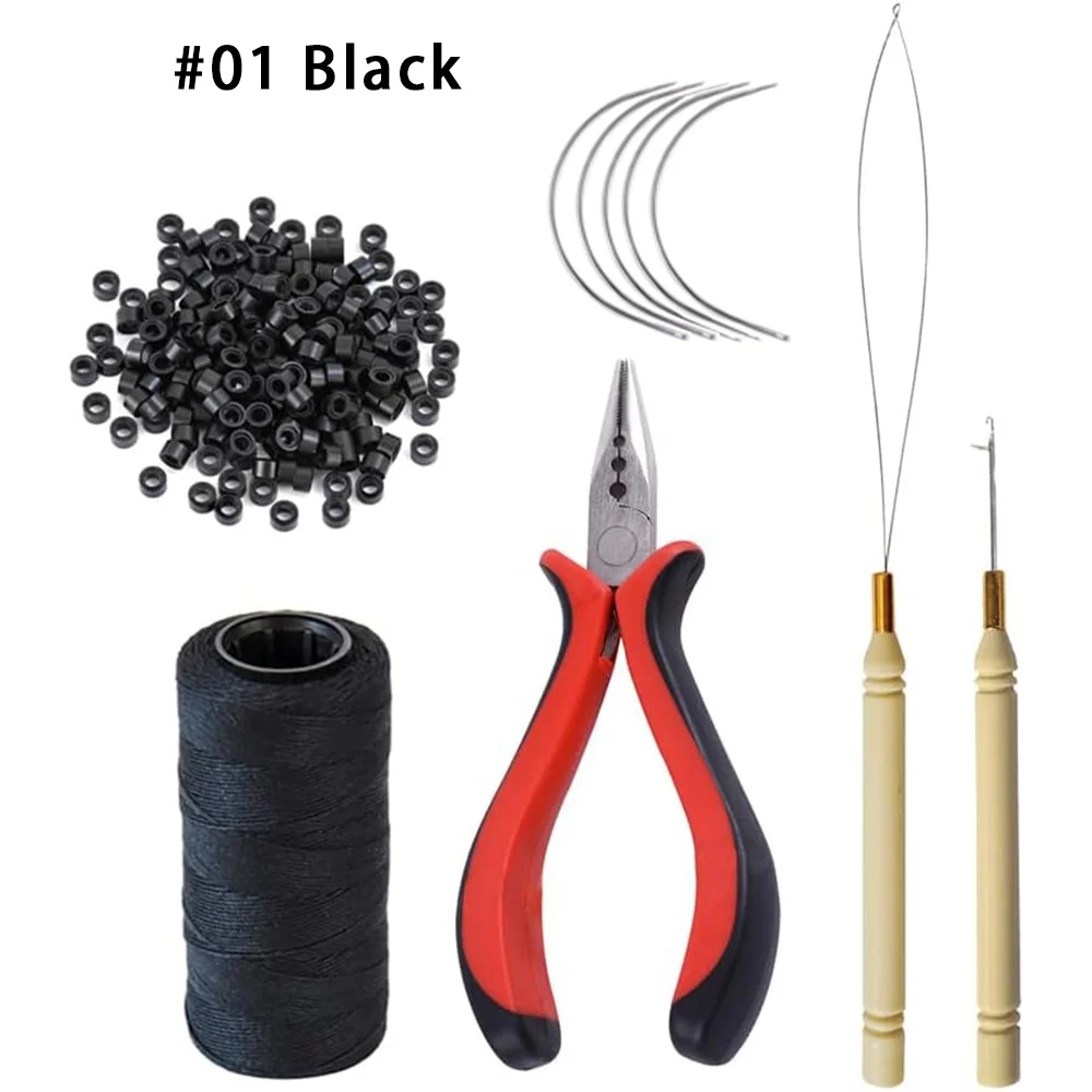 

Набор инструментов для наращивания волос: 1 машинка для наращивания волос с тремя отверстиями, 1 катушка швейной нити, 1 крючок для вязания, 5 швейных игл, 1 машинка для нанизывания бусин, 250