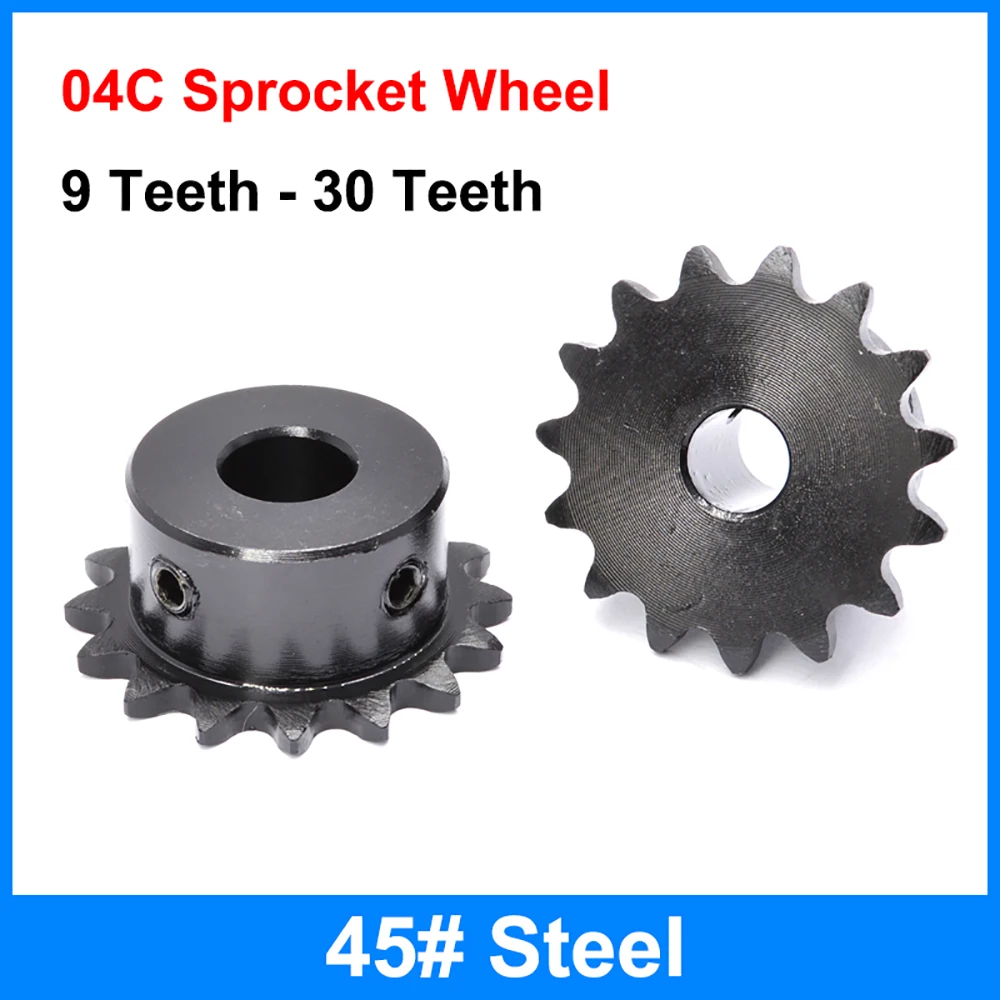 1pc 9-30 Tooth 04C Chain Gear 45# Steel 5mm-16mm Bore Industrial Sprocket Wheel Motor Chain Drive Sprocket Tooth Pitch 6.35mm