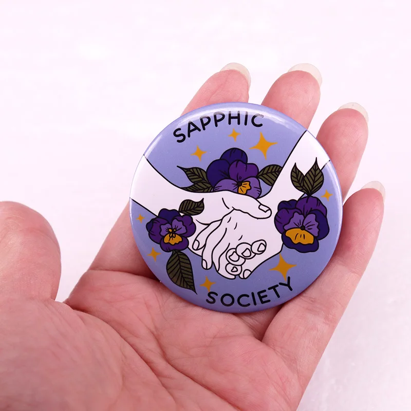 Sapphic Society Pinback Badge Lesbian LGBTQ Pride Feminist Pin Queer World Girl Woman LGBT Accessory