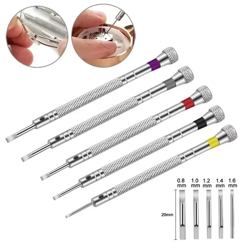 5pcs Steel Screwdriver Set - Portable Mini Band Removal Tools with Link Pins, 0.8-1.6mm Watchmaker Repair Kit LK-AA35