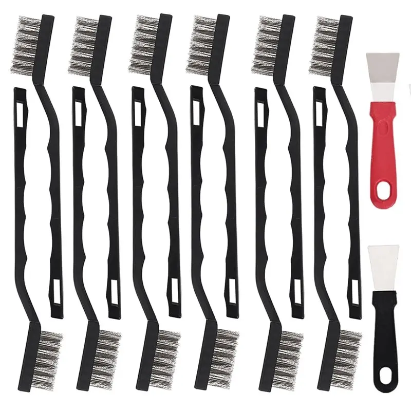 ABFU-Mini Stainless Steel Wire Brush Set Wire Scratch Brush With Curved Handle For Rust Removal Industrial Scrubbing Brush