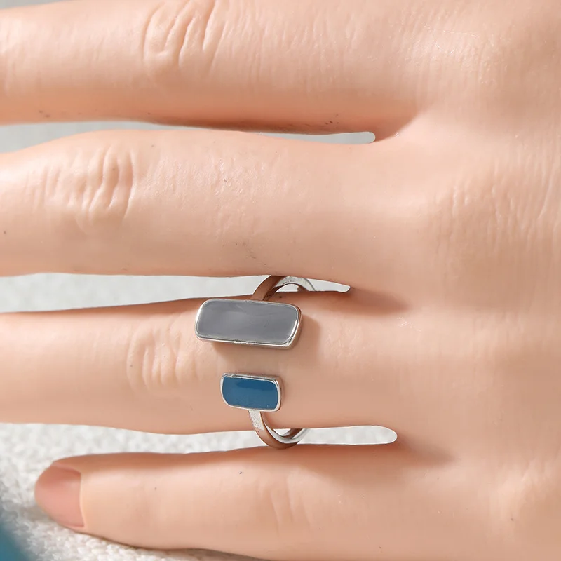 Salt Based Cool Style Women's Two Color Enamel Open Ring Suitable For Workplace Commuting Daily Wear Simple Ring Jewelry
