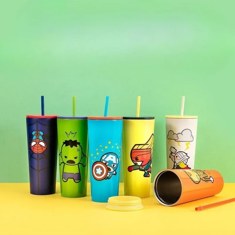 جديد أنيمي مارفل المنتقمون الكرتون كابتن أمريكا ثور الترمس طالب كوب ماء للشرب القش الصيف كوب الثلج هدية بالجملة #1