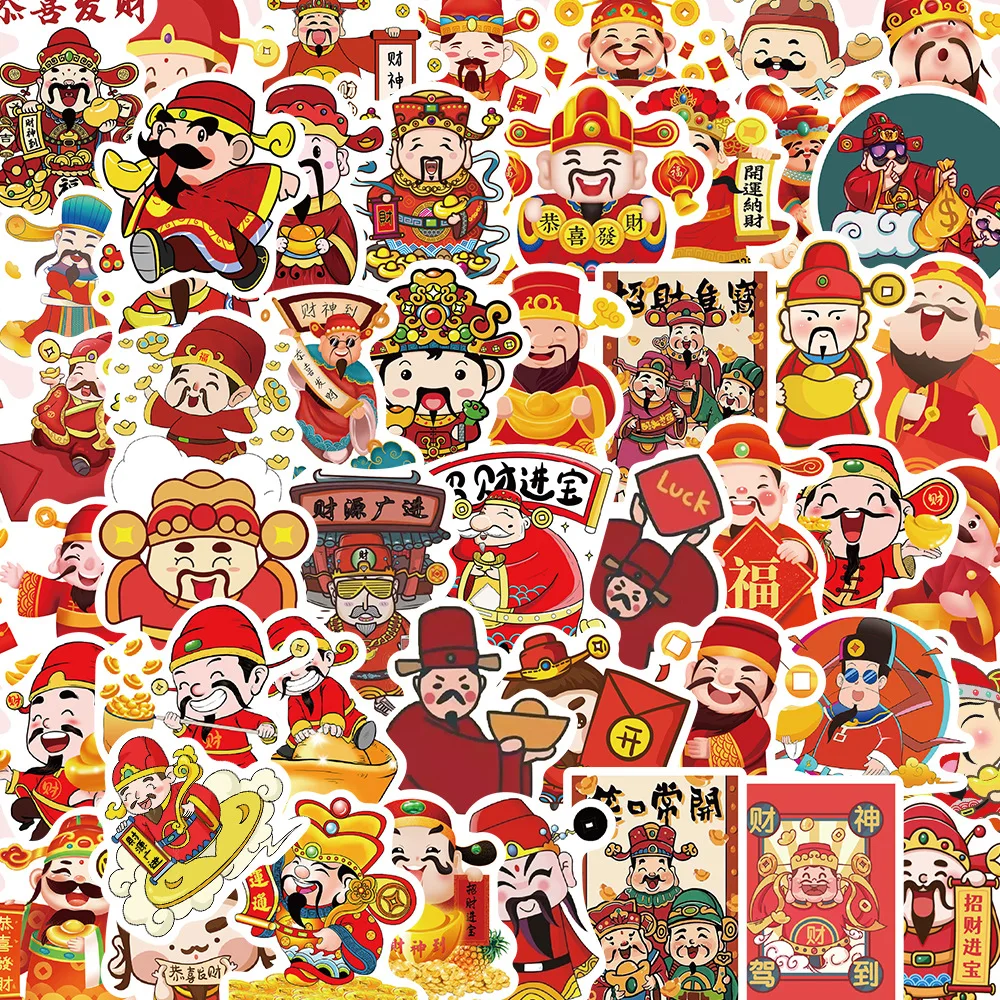 10/30/50Pcs Chinese God of Wealth Graffiti Stickers cartoon Decal Laptop Motorcycle Luggage Snowboard Fridge Car Sticker