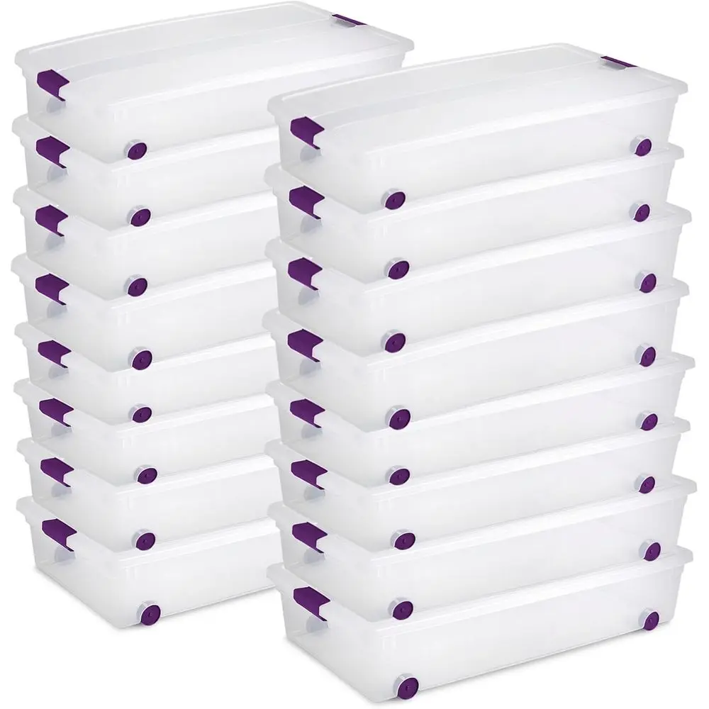 

60-квартовые прозрачные ящики для хранения под кроватью на колесиках с крышками — большие пластиковые органайзеры для дома, шкафа и спальни