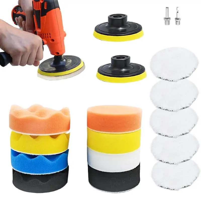 

Car Buffing Pads Car Polisher Pads With Drill Adapter Car Waxing Pads Sponge And Wool Polishing Pad Set For Car Polisher