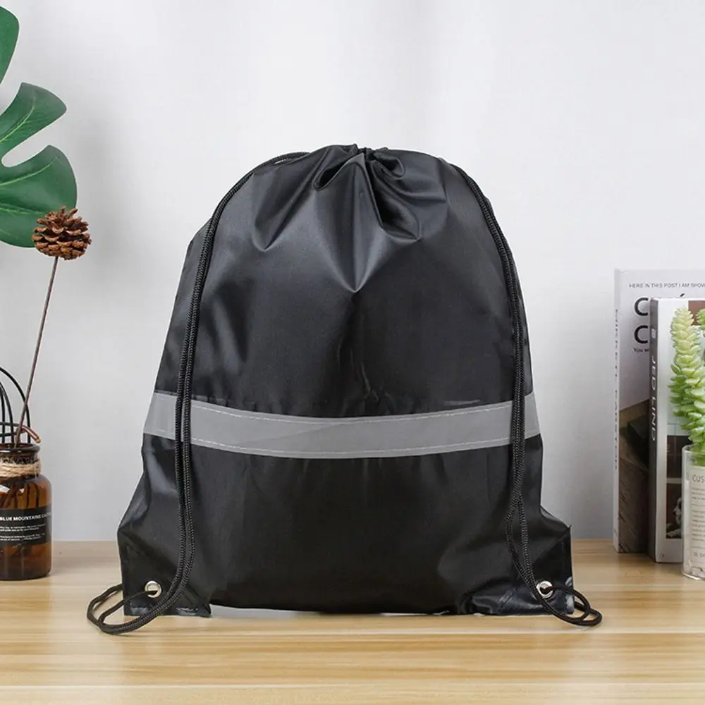 Mochila impermeable con cordón para gimnasio, bolso de mano de poliéster 210D de Color sólido, plegable, con rayas reflectantes