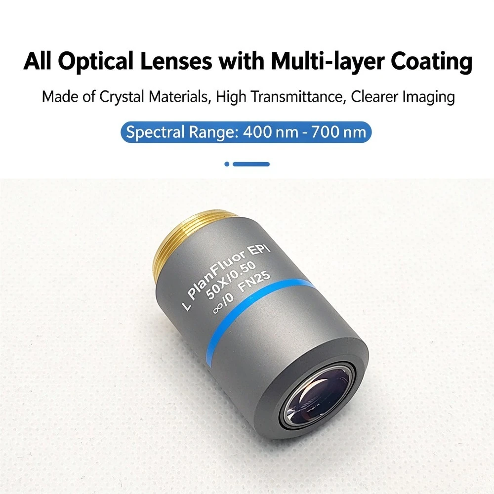 50X L PlanFluor EPI Long WD Infinity Corrected  Semi-Apochromatic Brightfield Microscope Objective Lens RMS Replace Olympus