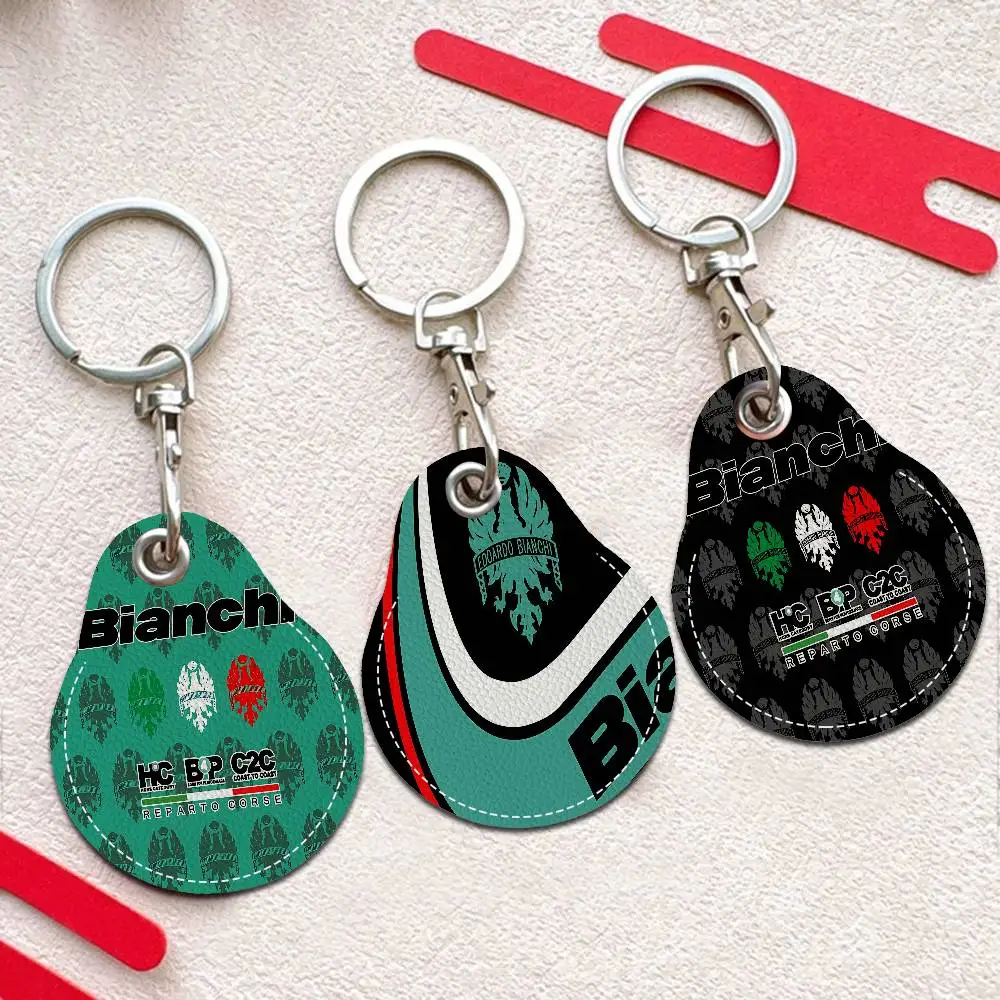 Bianchi Bike 1PCS PU Leather Keychain Protective Case Door Lock Access Control Tags Card Bag Key Tag Ring
