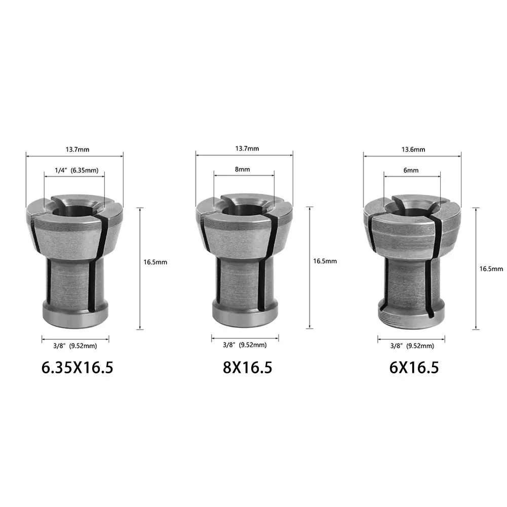 3pcs M17 6/6.35/8mm Collet Hoge Precisie Chuck Adapter Graveren Trimmen Machine Router Frees accessoires