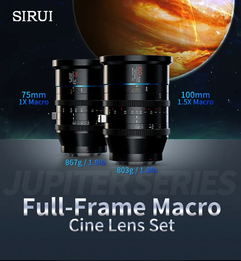 Sirui Full Frame Macro Cine Lens Set 75mm 100mm T2.8 24mm 35mm 50mm T2 1:1.5 Macro Film Lens for PL EF Mount Camera KIT