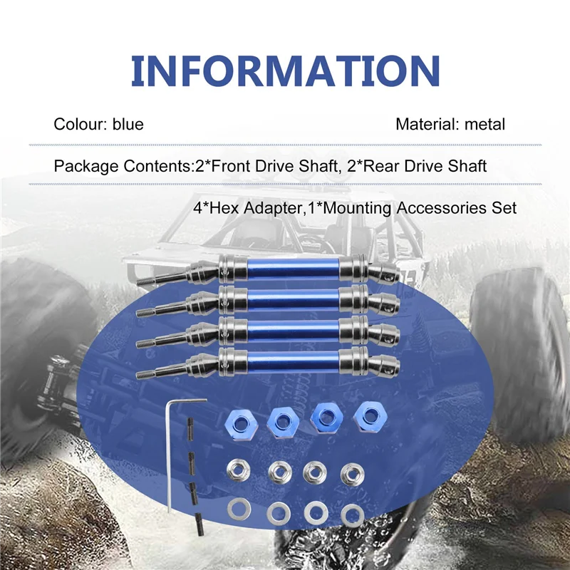 A45F-4Pcs عمود محرك أمامي وخلفي معدني CVD لـ 1/10 Traxxas Slash Rustler Stampede Hoss VXL 4X4 RC قطع غيار السيارات