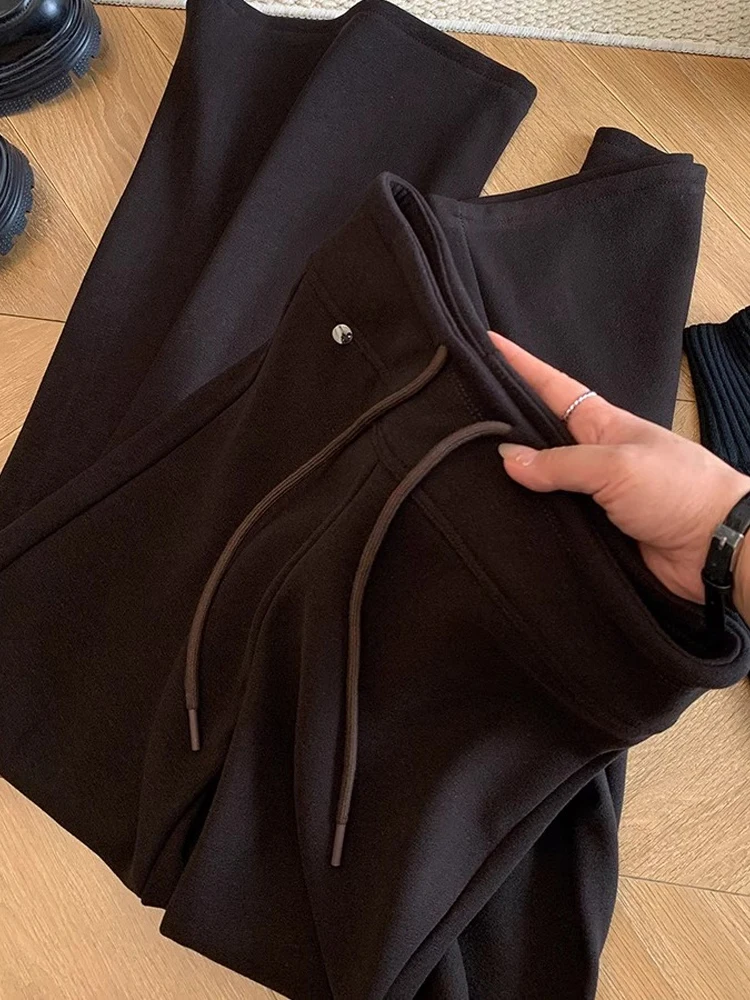 Calças Flare de Cintura Alta para Emagrecimento, Calças Vintage de Perna Larga com Cintura Elástica, Tamanhos Grandes para Outono e Inverno