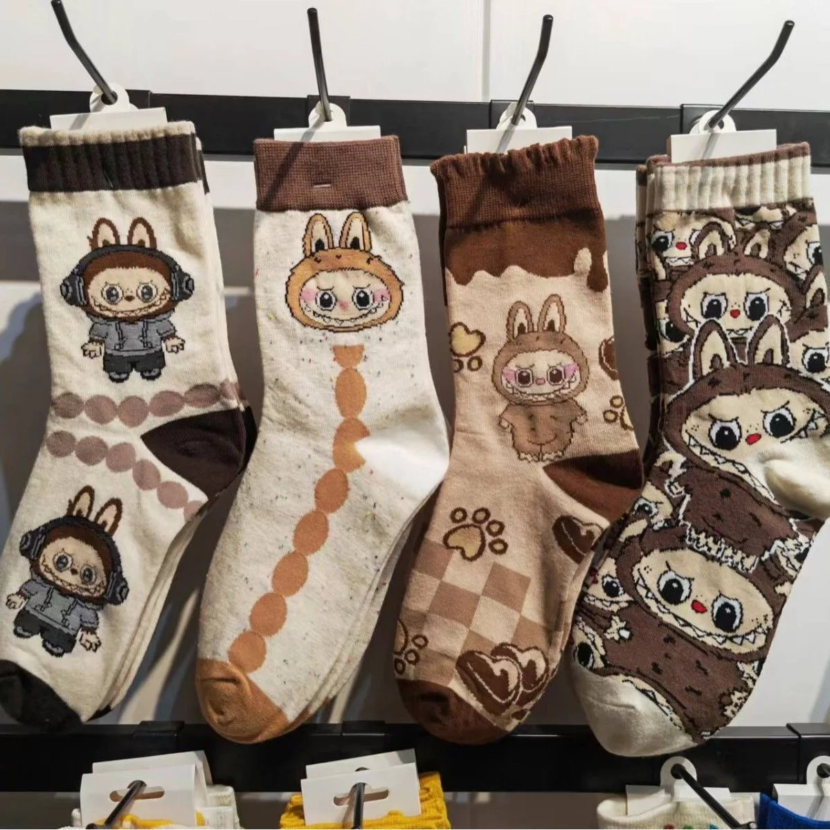 Cartoon 4pair Labubu Cotton Socks Adult Average Size New Women'S Mid-Calf Socks Cute Four Seasons Cotton Socks Sweat Absorbent