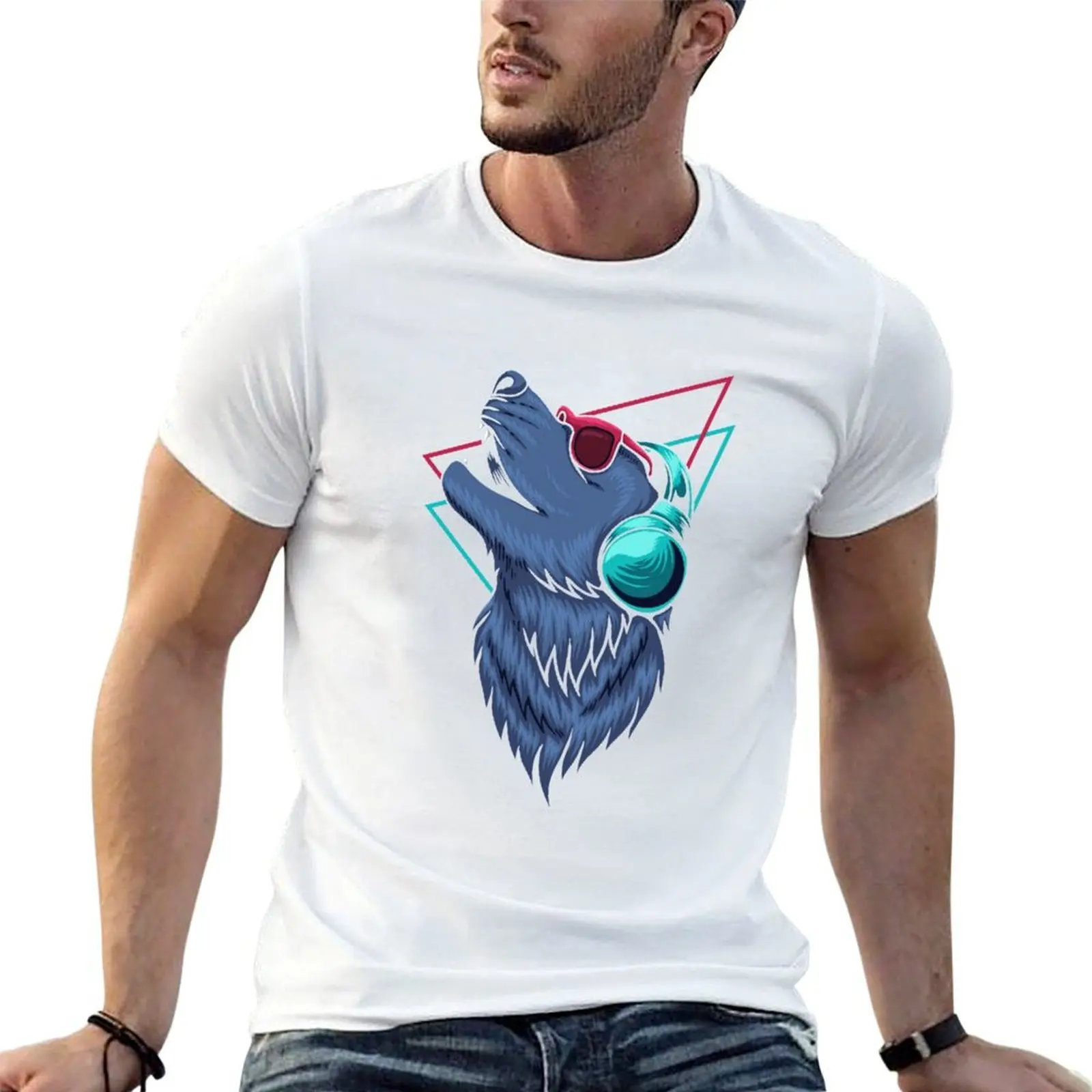 Fancy wolf with glasses listening to music T-Shirt Holiday Vacation Tee Shirt
