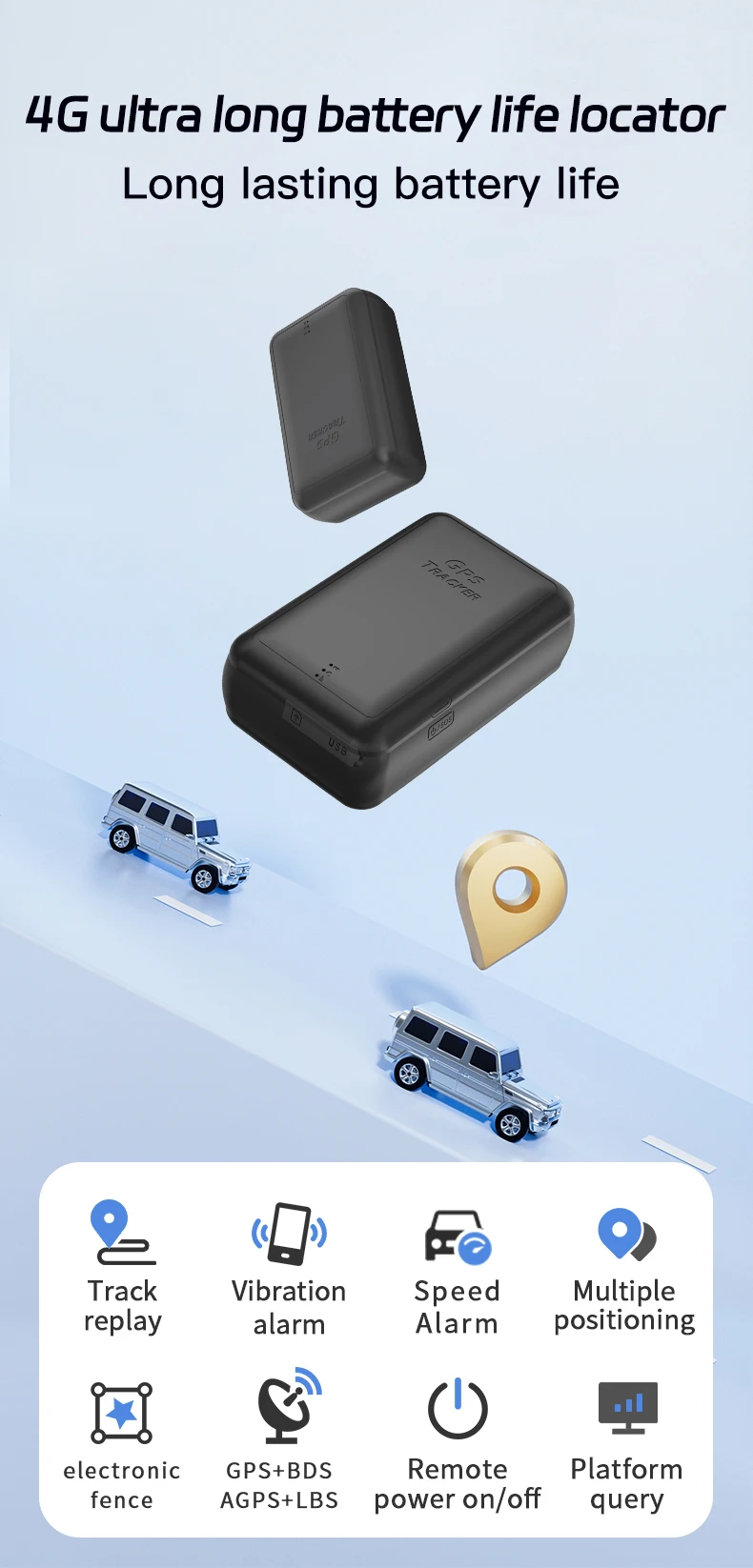 Rastreador gps para carro 4g lte, à prova d'água em tempo real, bateria de 20000mah, magnético oculto, gsm, android, lbs, pc, compatível com ios/android