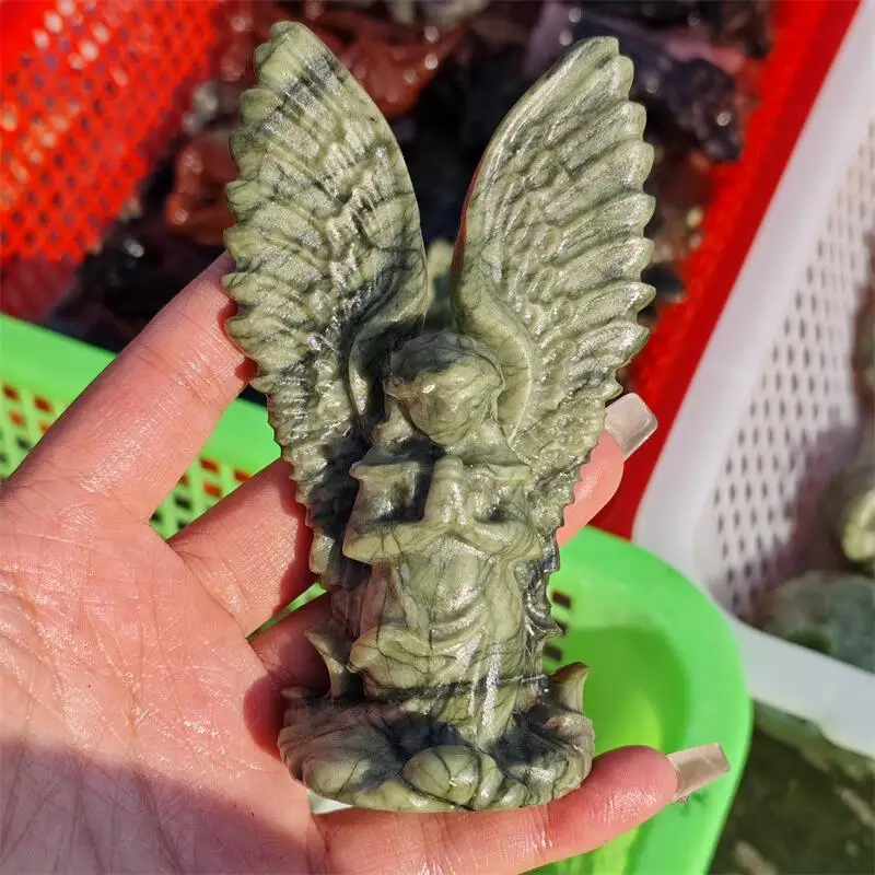 

Natural Ophiolite Angel Carving Mercy Healing Fengshui Hand-carveda Statue For Home Office Decor Gift 1PCS