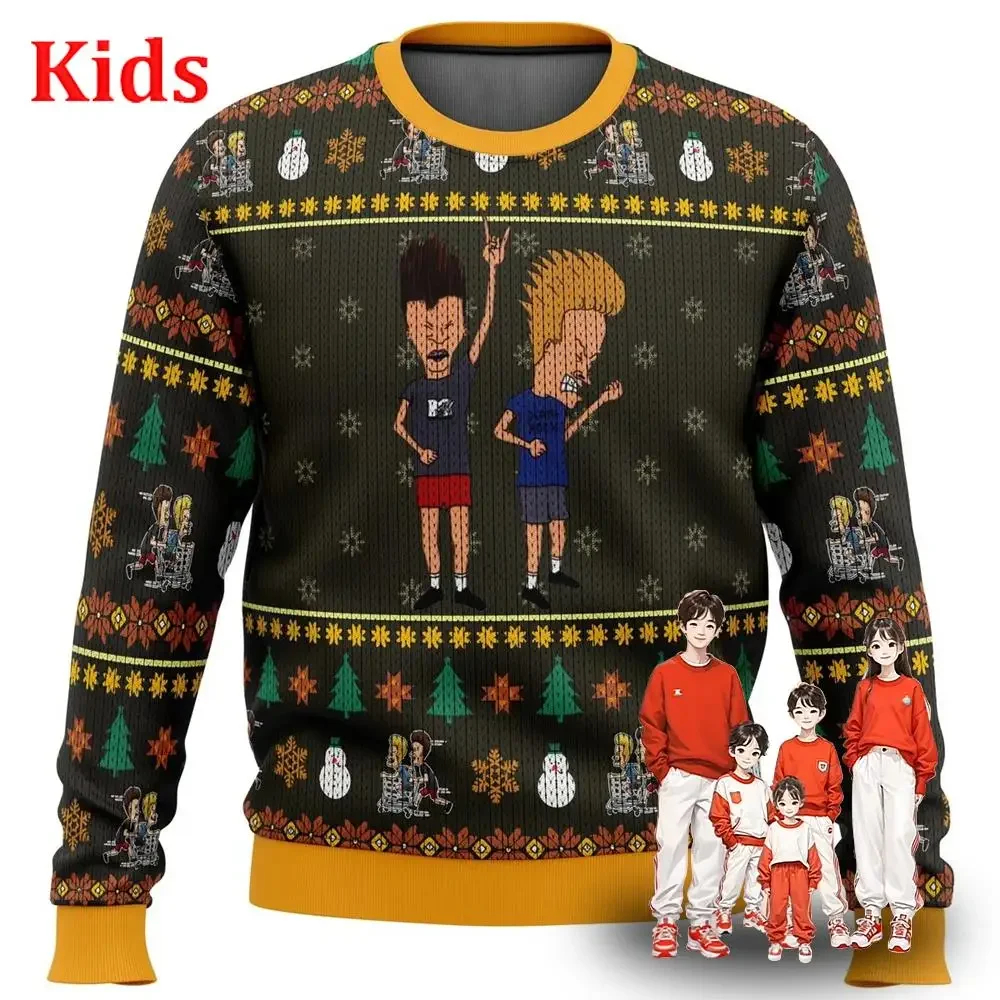 Beavis And Butthead Do Christmas Ugly Christmas Sweater Christmas Sweater Gift Santa Claus Pullover Kids 3D Sweatshirt And Top