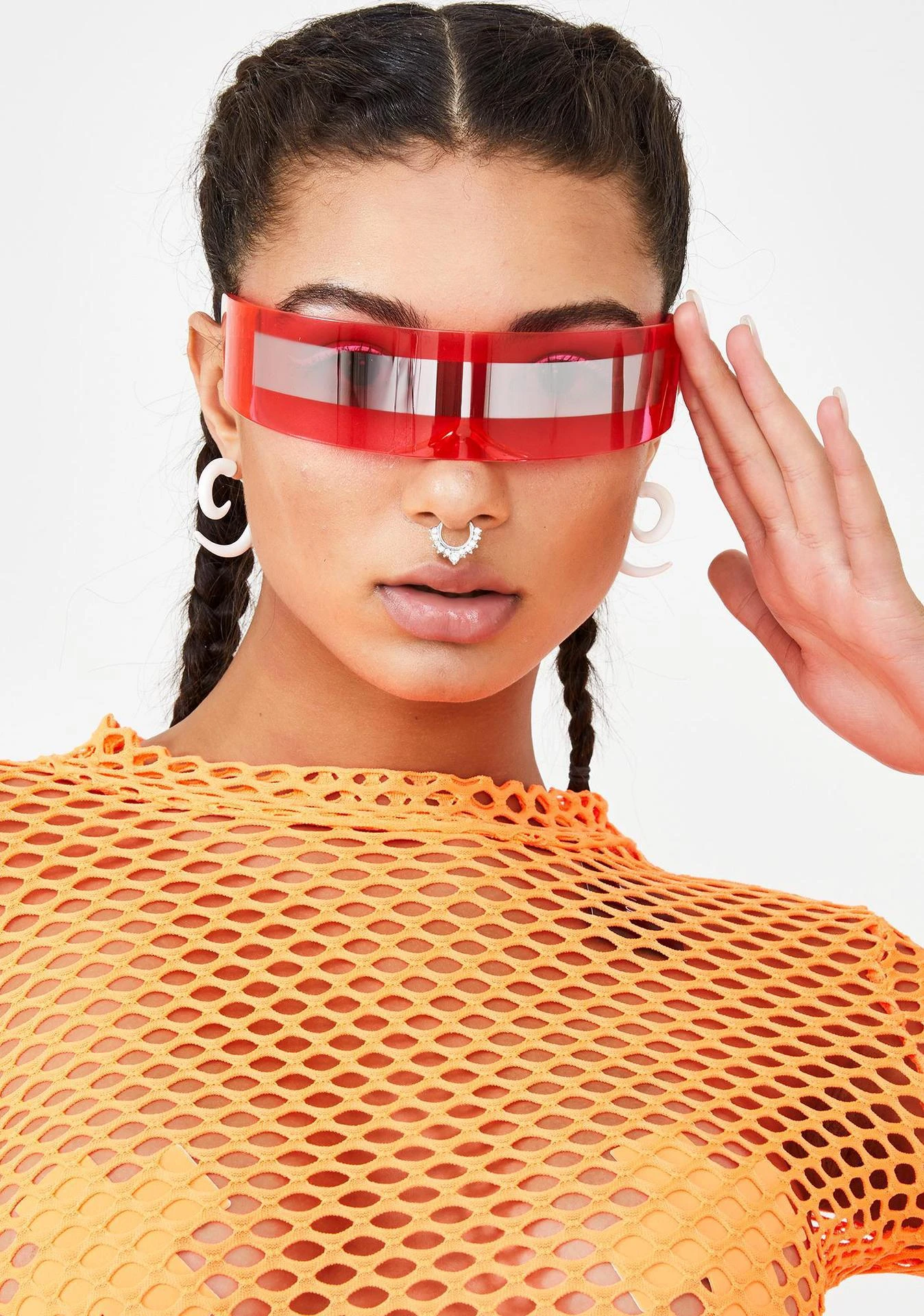 Futuristische Damen-Sonnenbrille mit schmalem Visier, Laser-Brille, Persönlichkeit, verspiegelte Gläser, integrierte Herren-Sonnenbrille – Detail 4