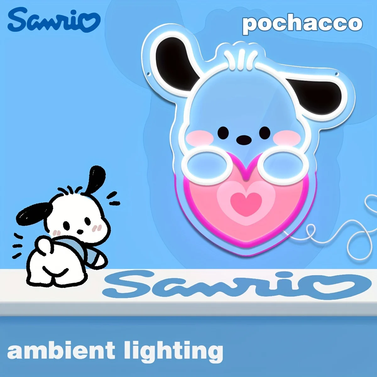 

Неоновая вывеска Sanrio Pochacco, милый светодиодный светильник с питанием от USB, аниме-неон для KTV, вечеринок, игровых комнат, настенный декор, подарок для детей и девочек