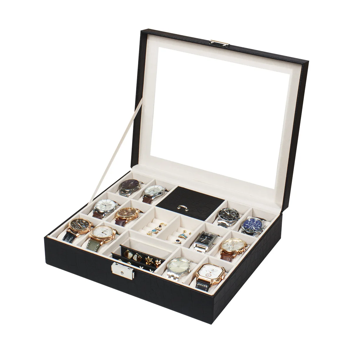 Multifunctional Watch Jewelry  Earrings Storage Case Female Jewelry Storage  With Lock Display Box