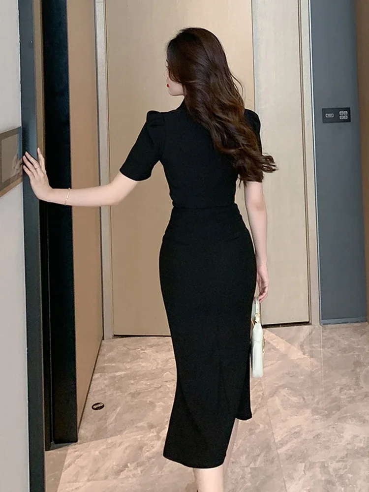 

Elegant Formal 2 Pieces Outfits Women Professional Cropped Short Tops Shirt Blouse Slit Midi Skirt Sets Mujer Business Clothes