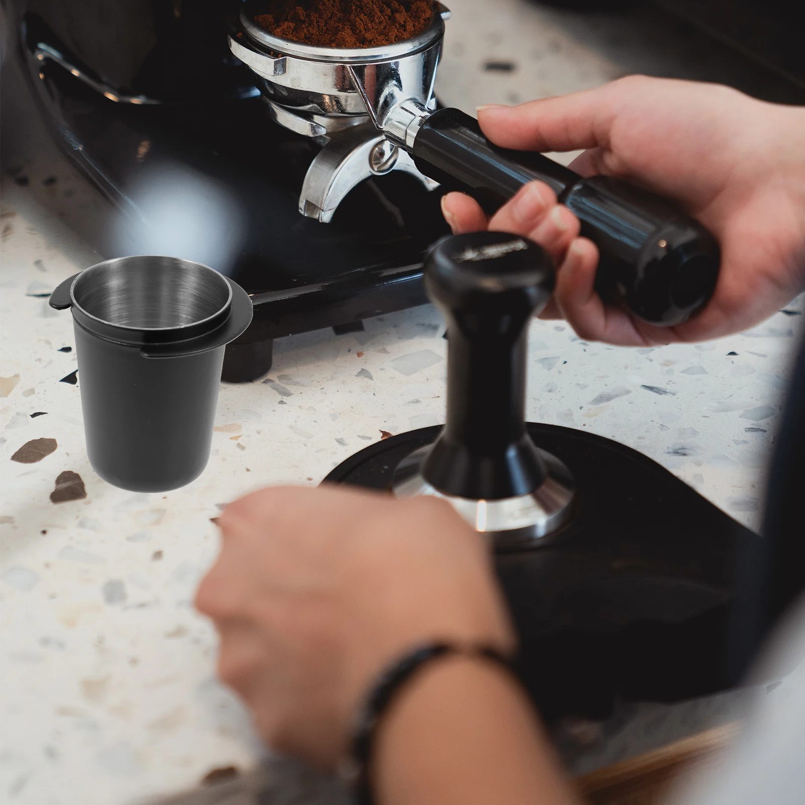 1pc copo de dosagem 51/53/54mm de aço inoxidável compacto leve recipiente de recepção de pó à prova de ferrugem para máquina de café