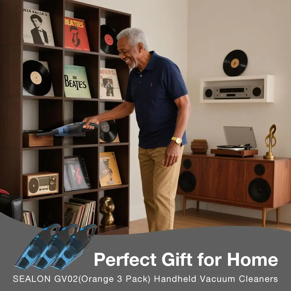 Krachtige oplaadbare handstofzuiger met LED-licht, 10KPa zuigkracht en multitool voor auto, thuis, kantoor, huisdieren (blauw