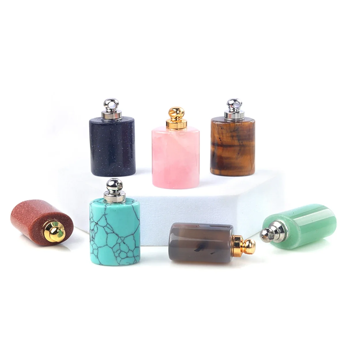 

Natural Stone Perfume Bottle Pendants Rose Quartzs Turquoise Crystal for Fashion Jewelry Making Diy Women Necklace Gifts