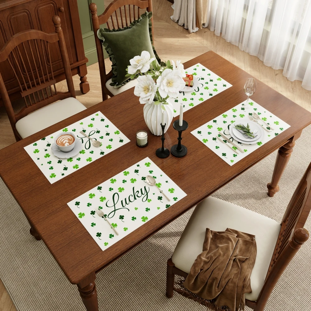 Saint Patrick's Day Placemats Prints Trefoil Desk Mat Restaurant Decoration and Accessories Kitchen Specific Washable Non-slip