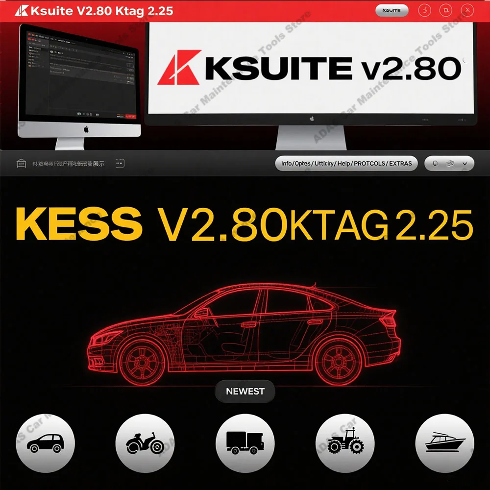 

Новейший сканер Ksuite V2.80 + Ktag 2.25 для автомобилей OBD2, совместимый с KESS V2 V5.017, исправление ошибки RSA, для автомобилей, грузовиков, мотоциклов и тракторов.